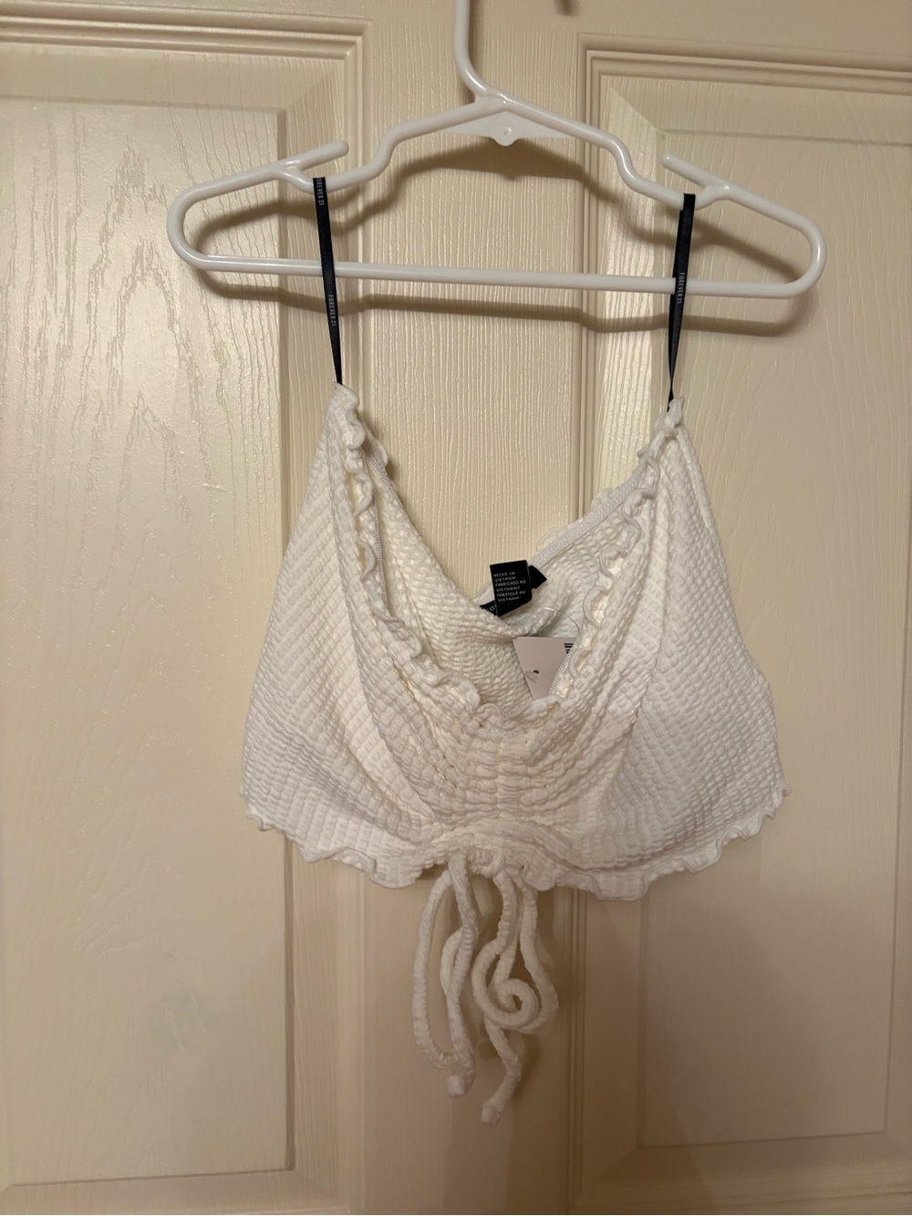 Forever 21 strapless tube top White Crochet Knit Drawstring Crop Top
